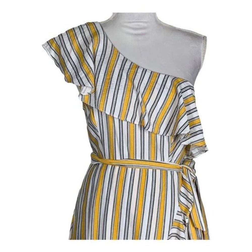 Lulus One Shoulder Maxi Dress Medium Yellow Striped Ruffle Boho - Picture 5 of 9